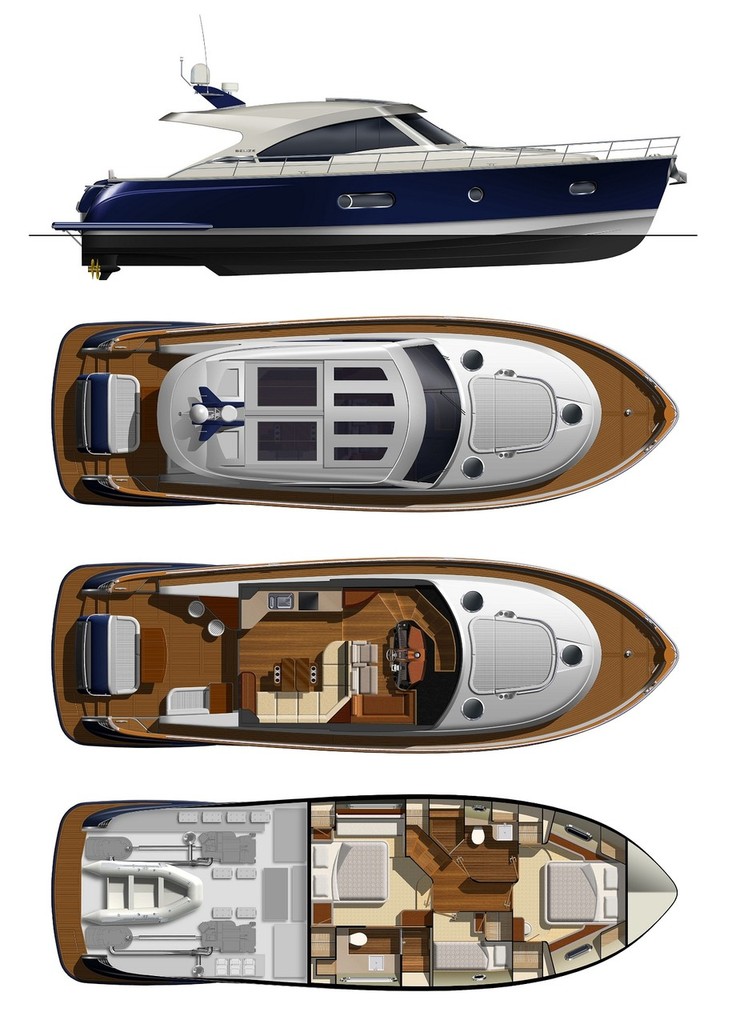 General floor plan design for the Belize Motoryachts 52 Hardtop. - Belize Motoryachts © Image supplied .